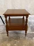 Antique Style Modern End Table, Turned Legs and Columns, Sgl. Drawer Stretcher