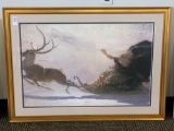 Framed and Matted English Santa and Reindeer Print