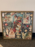 Framed Vintage Puzzle of Santa and Christmas Items