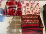 Fleece Blankets, Tan Scarf and Nordic Print Fabric or Table Cloth