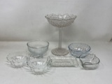 Assorted Glass Items, Stemmed Compote, and more