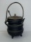 Antique Cast Iron Smudge Pot Fire Starter with Brass Lid, Pumice Wand, Glass Insert