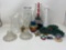 Glass Vases, Hurricane Shades, Candle Holder, Holly Dish, Pottery Vase and Christmas Ornaments