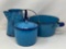 3 Pieces Blue Enamelware- Pitcher, Sauce Pan, Lidded Pail