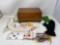 Wooden Memento Box, Handkerchiefs, Knit Gloves, Plastic Cording