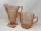 Pink Depression Glass Footed Pitcher and Squat Pitcher