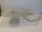 Square Glass Cake Stand and Glass Bowl with Etched Design