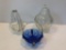 Glass Lidded Pear, Metal Handled Glass Bowl and Metal Handled Blue Glass Bowl