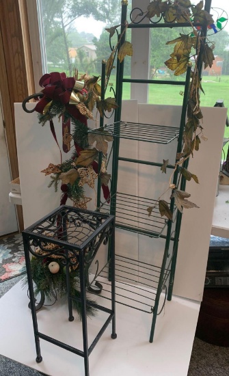 Metal Stand with Square Top, Baker's Rack with Grape Leaves and Iron Stand with Christmas Decor