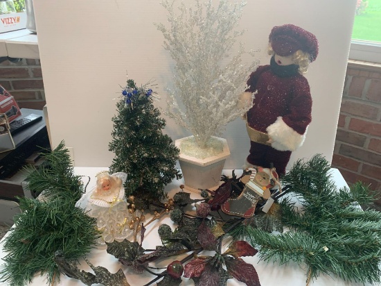 Artificial Christmas Tree, Greens, Leaf/Berry Garland, Tree Top Angel, Porcelain Doll
