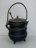 Antique Cast Iron Smudge Pot Fire Starter with Brass Lid, Pumice Wand, Glass Insert