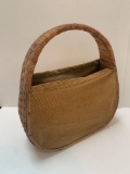 Vintage Fabric Handbag with Basket Woven Frame