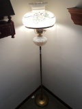 Floor Lamp with Floral Base and Shade with Brass Stand