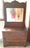 Cottage Style Antique 3-Drawer Dresser with Mirror
