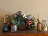 Faux Floral Arrangement, Candle, Diffusers and Cup