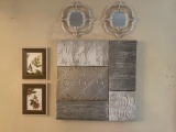 Wall Hanging, Pair of Mirrors and 2 Complementary Framed Floral Prints