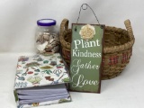 Handmade Basket, Plant Kindness Plaque, Photo Album and Jar of Sea Shells