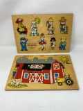 Vintage Fisher-Price Wooden Puzzles- Occupations & Barn