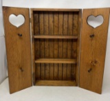 Wooden Display Shelf with Heart Cut-Outs in Doors