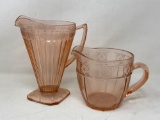 Pink Depression Glass Footed Pitcher and Squat Pitcher