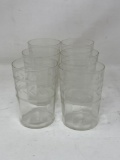 6 Clear Drinking Glasses with Etched Design