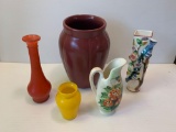 4 Various Sized Vases and Ceramic Poppy Pitcher