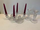 2 Pairs of Glass Candle Holders and 4 Taper Candles