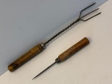 Vintage Antique Advertising: Wood Handled 3-Prong Fork and Wood Handled Ice Pick