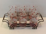 6 Polka Dot & Striped Drinking Glass with Metal Holder