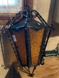 Wrought Iron Outdoor Lamp with Amber Glass Panes