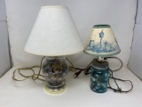 Two Table Lamps, Both with Vintage Buttons in Base