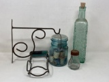 Iron Bracket Hanger, Jar Lifter, Canning Jar with Wire Lid, Shaker and Bottle with Cork Stopper