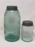 Antique, Vintage Blue Ball Quart Jar and Clear Mason's Pint Jar