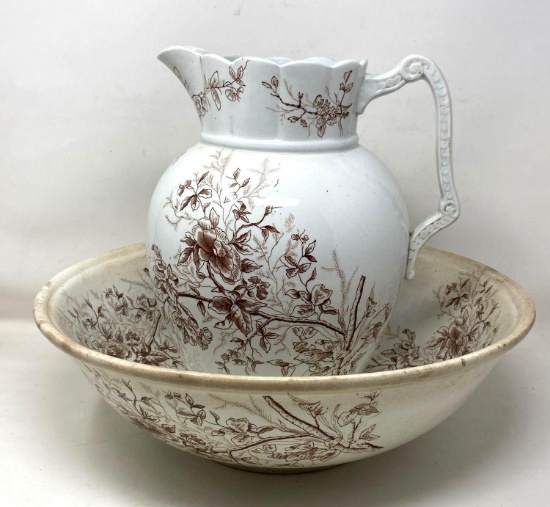Floral Design Pitcher and Bowl