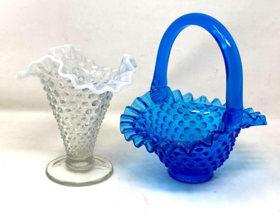 Hobnail Glass Basket and Vase