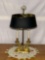 Double Pedestal Desk Lamp with Black Shade, Antique Needlework Doily
