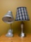 Table Lamp with Plaid Shade and Gray Metal Clip-on Lamp