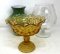 Etched Glass Snifter, Vase Featuring Last Supper and Amber Glass Pedestal Dish