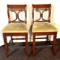Pair of Upholstered Bar Height Wood Chairs with Unique Back