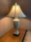 Pair of Table Lamps with Foliate Base and Fabric Shade