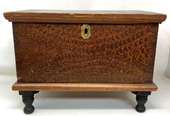 Early Antique "1835" Miniature, Salesman Sample Size, Dove-Tailed Wooden Box with Decorative Finish