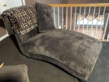 Brown Suede Look Chaise Lounge with Matching Pillow and Leopard Print Throw