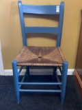 Blue Painted Rush Seat Chair