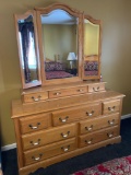 Oak Dresser with Triple Mirror