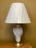 White Swirl Base Table Lamp with White Pleated Fabric Shade