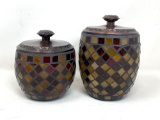 Pair of Leaded Glass Canisters with Metal Lids