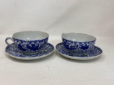 2 Oriental Blue & White Cups & Saucers
