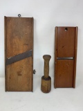 2 Antique Slaw Boards and Wooden Masher