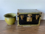 Small Metal Trunk and Metal Urn with Yellow Wash