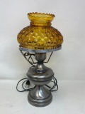 Metal Base Table Lamp with Amber Glass Shade